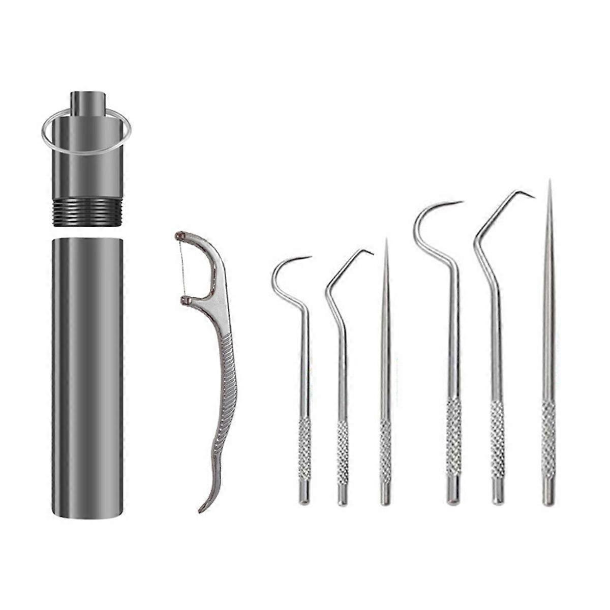 Flossing Metal Toothpicks Set Reusable Toothpicks Portable Toothpick Floss Teeth Cleaner Oral Care C